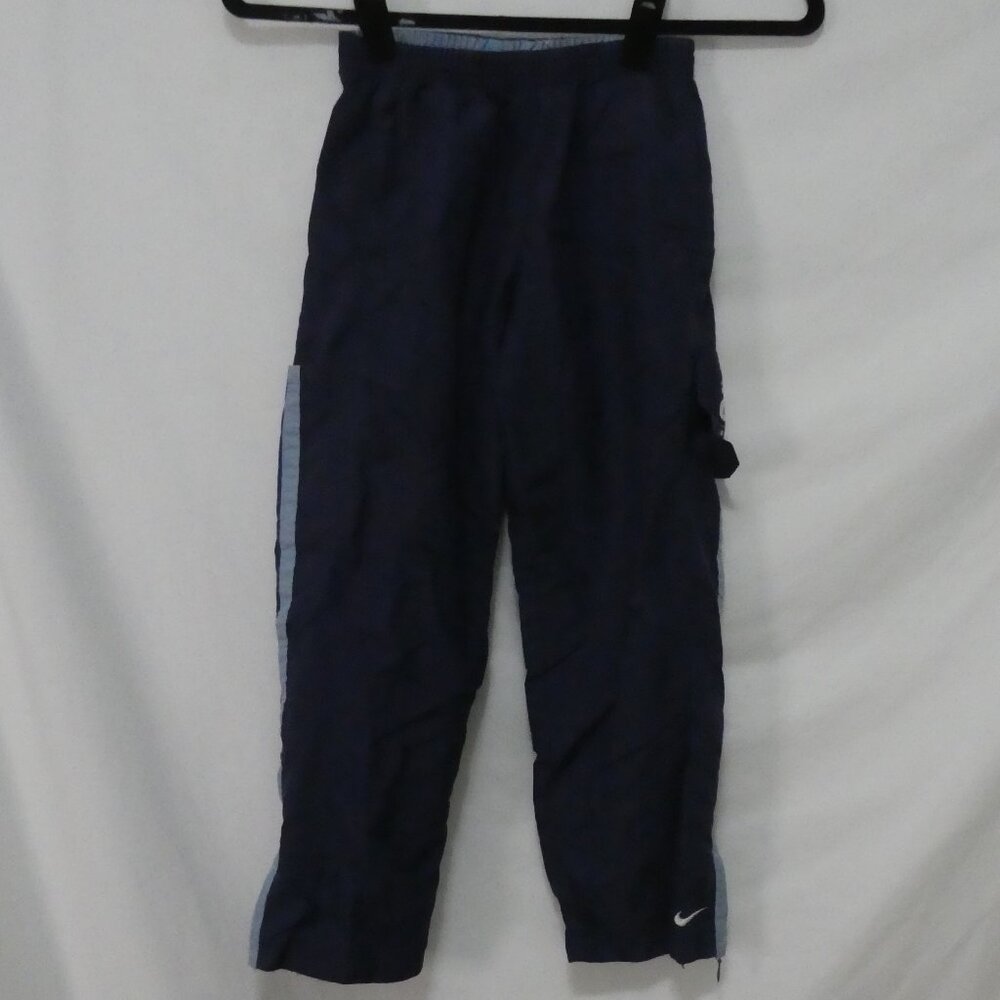 NIKE Registered Swoosh Mesh Lined Navy Pants W Stripes 10 inch waist measured - Picture 1 of 16
